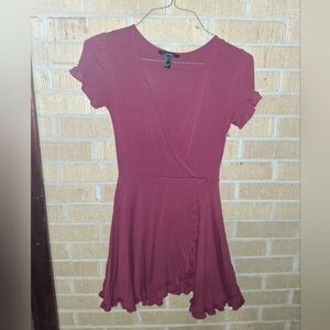 Forever 21 Size M Elegant Burgundy Wrap Dress With Ruffle Detail And Deep V